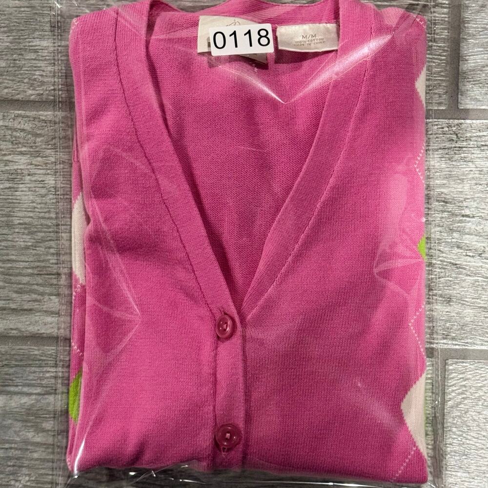 EP Pro Womens Argyle Cotton Cardigan Golf Sweater Medium Candy Colors TennisPrep - Picture 11 of 11